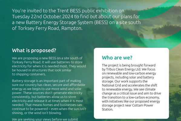 Tribus Energy BESS Consultation Event - 22nd October 4pm-8pm